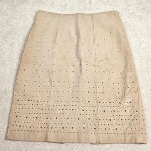 White House‎ Black Market Leather Skirt Sz 2 Studded Beige A-Line Lined Designer